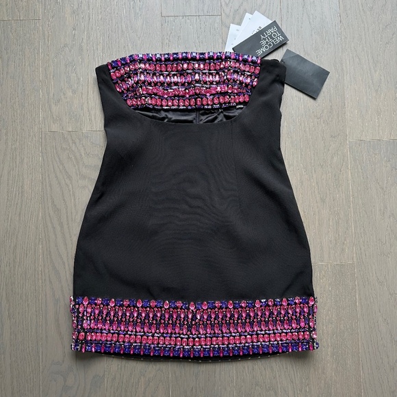 Retrofete Martini Black Strapless Mini Dress Rhinestone Crystal - Small - Picture 2 of 14
